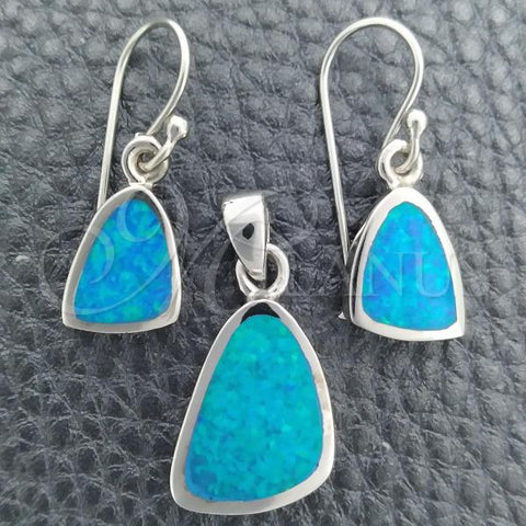 Sterling Silver Earring and Pendant Adult Set, with Bermuda Blue Opal, Polished, Silver Finish, 10.391.0013