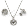 Sterling Silver Earring and Pendant Adult Set, Flower Design, with White Cubic Zirconia, Polished, Rhodium Finish, 10.175.0018
