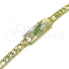 Oro Laminado Fancy Bracelet, Gold Filled Style San Judas and Pave Figaro Design, Polished, Tricolor, 03.351.0162.1.08