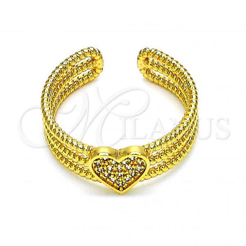 Oro Laminado Multi Stone Ring, Gold Filled Style Heart Design, with White Micro Pave, Polished, Golden Finish, 01.310.0020