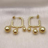 Oro Laminado Long Earring, Gold Filled Style Ball Design, Polished, Golden Finish, 02.368.0093
