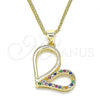 Oro Laminado Pendant Necklace, Gold Filled Style Heart Design, with Multicolor Micro Pave, Polished, Golden Finish, 04.156.0319.3.20