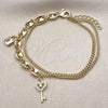 Oro Laminado Fancy Bracelet, Gold Filled Style Puff Mariner and Miami Cuban Design, with White Micro Pave and White Cubic Zirconia, Polished, Golden Finish, 03.213.0386.07