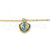 Oro Laminado Pendant Necklace, Gold Filled Style Anchor Design, with Green Opal and White Micro Pave, Polished, Golden Finish, 04.63.1326.2.18