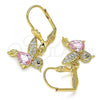 Oro Laminado Dangle Earring, Gold Filled Style Bird Design, with Pink and White Micro Pave, Polished, Golden Finish, 02.210.0386.1