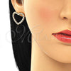 Oro Laminado Stud Earring, Gold Filled Style Heart Design, with Garnet Micro Pave, Polished, Golden Finish, 02.156.0439.2