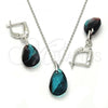 Sterling Silver Earring and Pendant Adult Set, Teardrop Design, with Blue Zircon Swarovski Crystals, Polished, Rhodium Finish, 10.281.0023.2