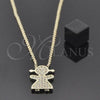 Oro Laminado Pendant Necklace, Gold Filled Style Little Girl Design, with White Micro Pave, Golden Finish, 04.91.0002