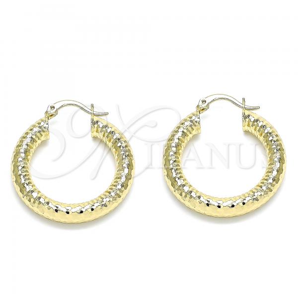 Gold Filled Hoop Earrings — Medium Hoop Diamond Cutting 02. — main product view — SKU 142261 | Oro Laminado aretes de aro — Medium Hoop Diamond Cutting 02. — SKU 142261