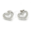 Sterling Silver Stud Earring, Heart Design, with White Cubic Zirconia, Polished, Rhodium Finish, 02.175.0106