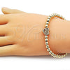 Oro Laminado Individual Bangle, Gold Filled Style Heart and Ball Design, with White Micro Pave, Polished, Golden Finish, 07.170.0049.04