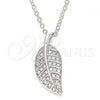 Sterling Silver Pendant Necklace, Leaf Design, with White Cubic Zirconia, Polished, Rhodium Finish, 04.336.0194.16