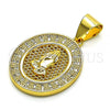 Oro Laminado Religious Pendant, Gold Filled Style Praying Hands Design, with White Micro Pave, Polished, Golden Finish, 05.342.0154