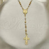 Oro Laminado Thin Rosary, Gold Filled Style Guadalupe and Cross Design, Polished, Tricolor, 09.02.0057.18