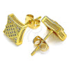 Oro Laminado Stud Earring, Gold Filled Style with White Micro Pave, Polished, Golden Finish, 02.342.0037