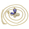 Oro Laminado Pendant Necklace, Gold Filled Style Butterfly Design, with Tanzanite and Aurore Boreale Swarovski Crystals, Polished, Golden Finish, 04.239.0043.6.18