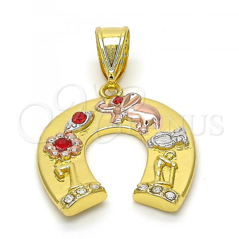 Oro Laminado Religious Pendant, Gold Filled Style Elephant and Owl Design, with Garnet Cubic Zirconia, Polished, Golden Finish, 05.253.0043
