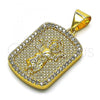 Oro Laminado Religious Pendant, Gold Filled Style Divino Niño Design, with White Micro Pave, Polished, Golden Finish, 05.342.0117