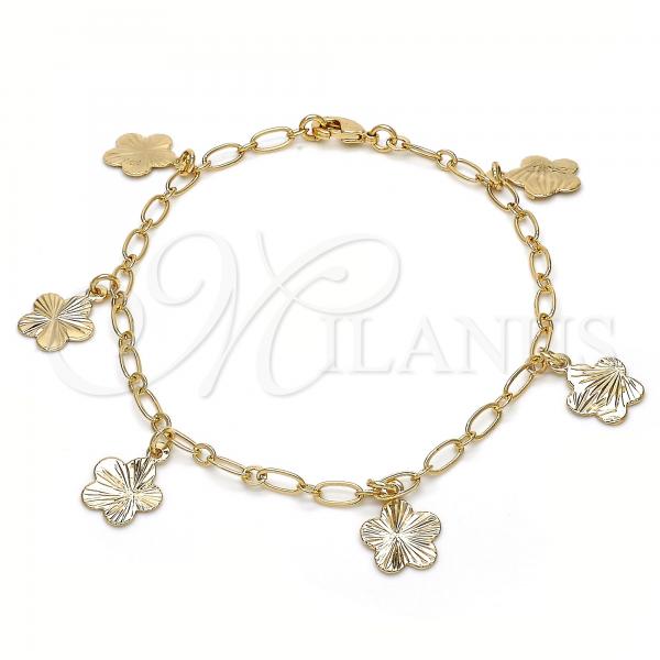 Oro Laminado Charm Bracelet, Gold Filled Style Flower Design, Polished, Golden Finish, 04.63.1370.08