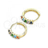 Oro Laminado Huggie Hoop, Gold Filled Style with Multicolor Cubic Zirconia, Polished, Golden Finish, 02.210.0643.5.12