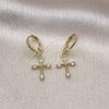 Oro Laminado Dangle Earring, Gold Filled Style Cross Design, with White Cubic Zirconia, Polished, Golden Finish, 02.213.0543