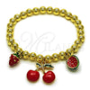 Oro Laminado Fancy Bracelet, Gold Filled Style Cherry Design, Red Enamel Finish, Golden Finish, 03.417.0011.08