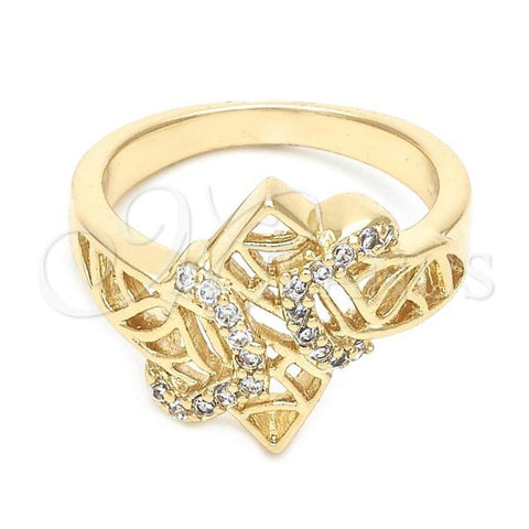 Oro Laminado Multi Stone Ring, Gold Filled Style with White Cubic Zirconia, Polished, Golden Finish, 01.63.0453.08 (Size 8)