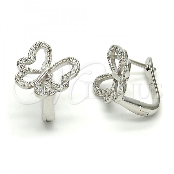 Sterling Silver Huggie Hoop, Butterfly Design, with White Micro Pave, Polished, Rhodium Finish, 02.175.0049.10