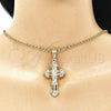Oro Laminado Religious Pendant, Gold Filled Style Crucifix Design, with White Crystal, Polished, Tricolor, 05.351.0026.1