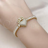 Oro Laminado Fancy Bracelet, Gold Filled Style Heart and Crown Design, with White Cubic Zirconia and White Micro Pave, Polished, Golden Finish, 03.411.0037.07