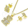 Oro Laminado Earring and Pendant Adult Set, Gold Filled Style Teddy Bear Design, with Garnet and White Micro Pave, Polished, Golden Finish, 10.156.0271