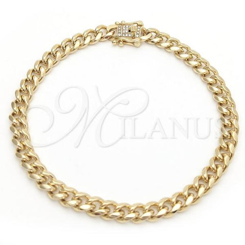 Oro Laminado Basic Bracelet, Gold Filled Style Miami Cuban Design, with White Cubic Zirconia, Polished, Golden Finish, 03.419.0015.09