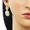 Oro Laminado Stud Earring, Gold Filled Style Diamond Cutting Finish, Golden Finish, 02.163.0338