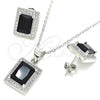 Sterling Silver Earring and Pendant Adult Set, with Black Cubic Zirconia and White Micro Pave, Polished, Rhodium Finish, 10.175.0076.4