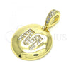 Oro Laminado Fancy Pendant, Gold Filled Style Initials Design, with White Cubic Zirconia, Polished, Golden Finish, 05.341.0020