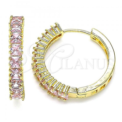 Oro Laminado Huggie Hoop, Gold Filled Style with Pink Cubic Zirconia, Polished, Golden Finish, 02.210.0105.13.25