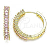 Oro Laminado Huggie Hoop, Gold Filled Style with Pink Cubic Zirconia, Polished, Golden Finish, 02.210.0105.13.25