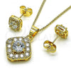 Oro Laminado Earring and Pendant Adult Set, Gold Filled Style with White Micro Pave, Polished, Golden Finish, 10.344.0016