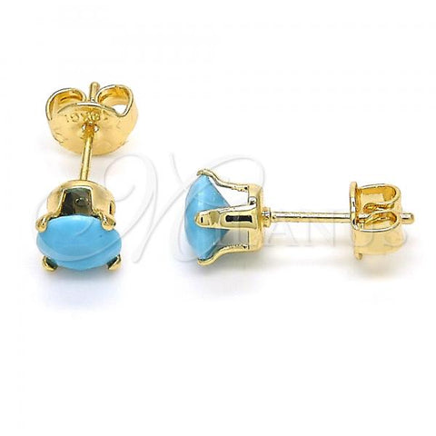 Oro Laminado Stud Earring, Gold Filled Style with Turquoise Cubic Zirconia, Polished, Golden Finish, 5.128.165