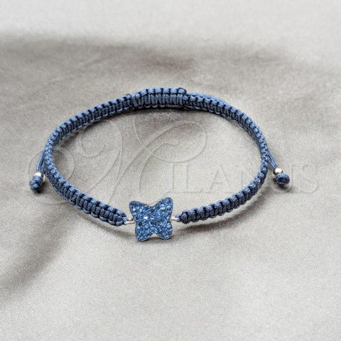 Sterling Silver Adjustable Bolo Bracelet, Ball and Butterfly Design, with Light Sapphire Crystal, Silver Finish, 03.426.0029.07