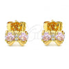 Oro Laminado Stud Earring, Gold Filled Style Bow Design, with Pink Cubic Zirconia, Polished, Golden Finish, 02.387.0030