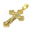 Oro Laminado Religious Pendant, Gold Filled Style Crucifix Design, Polished, Golden Finish, 05.351.0016