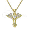 Oro Laminado Pendant Necklace, Gold Filled Style Angel and Heart Design, with White Micro Pave and White Cubic Zirconia, Polished, Golden Finish, 04.156.0437.18