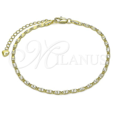 Oro Laminado Basic Anklet, Gold Filled Style Mariner Design, Diamond Cutting Finish, Golden Finish, 03.213.0291.09