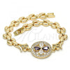 Oro Laminado Fancy Bracelet, Gold Filled Style Flower Design, with Amethyst and White Cubic Zirconia, Polished, Golden Finish, 03.210.0044.2.08