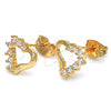 Oro Laminado Stud Earring, Gold Filled Style Heart Design, with White Cubic Zirconia, Polished, Golden Finish, 02.213.0135