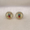 Oro Laminado Stud Earring, Gold Filled Style Guadalupe Design, with White Micro Pave, Diamond Cutting Finish, Tricolor, 02.411.0001