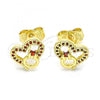 Oro Laminado Stud Earring, Gold Filled Style Heart Design, with Garnet Micro Pave, Polished, Golden Finish, 02.156.0628.1