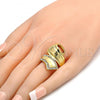 Oro Laminado Multi Stone Ring, Gold Filled Style Greek Key Design, with White Crystal, Polished, Golden Finish, 01.241.0028.08 (Size 8)