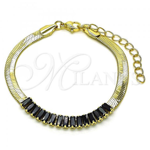 Oro Laminado Fancy Bracelet, Gold Filled Style with Black Cubic Zirconia, Polished, Golden Finish, 04.341.0097.6.07